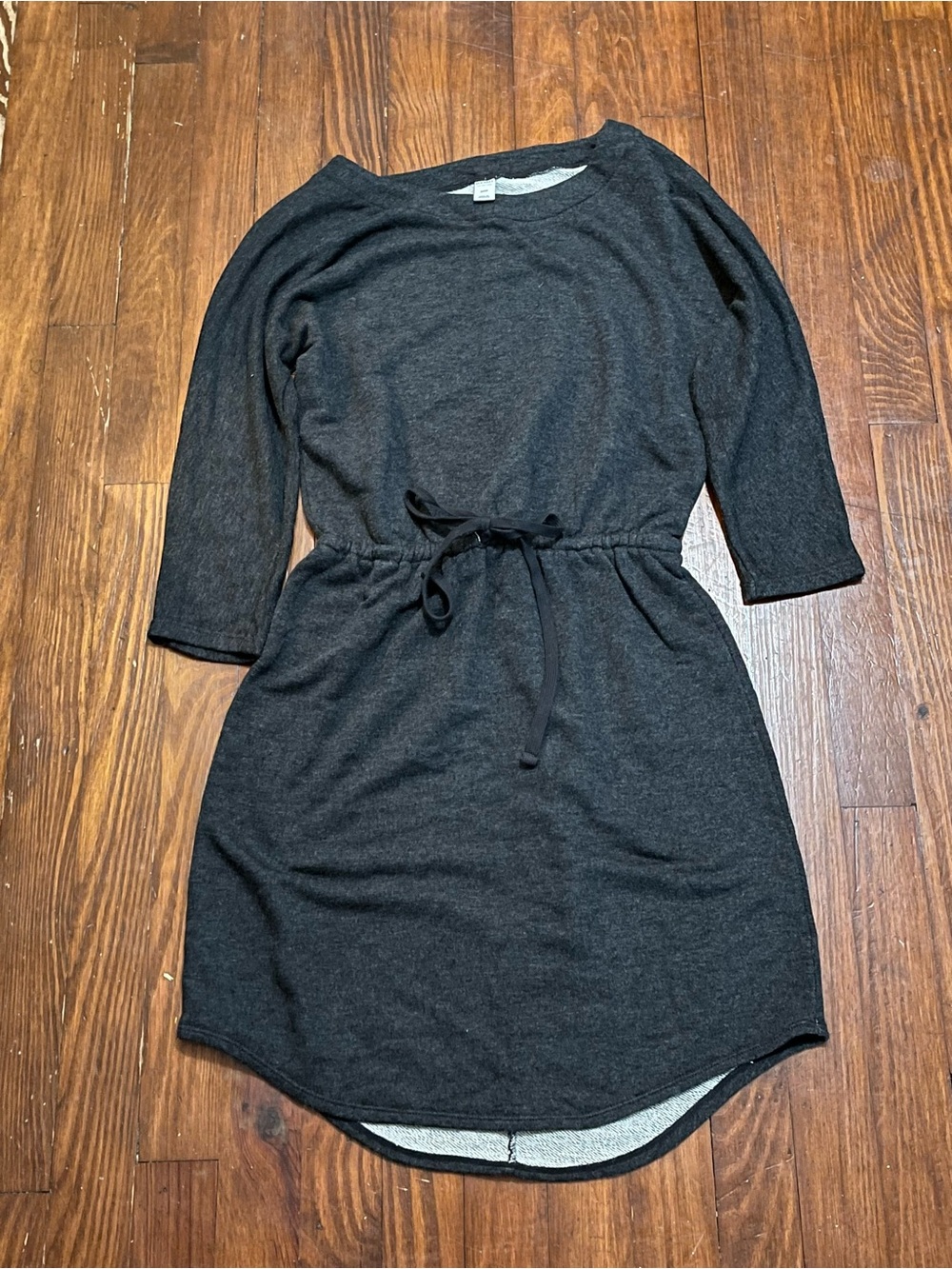 Old Navy Charcoal Long-Sleeve Drawstring Waist Terry Knit Dress